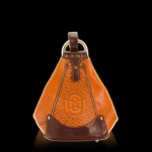 Marino Orlandi Cognac Chocolate Leather Embossed Convertible Sling Backp…